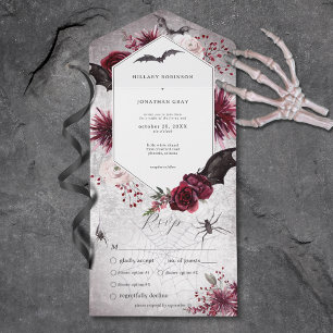 Invitation Tout En Un Dîner d'Halloween gothique noir et bordeaux