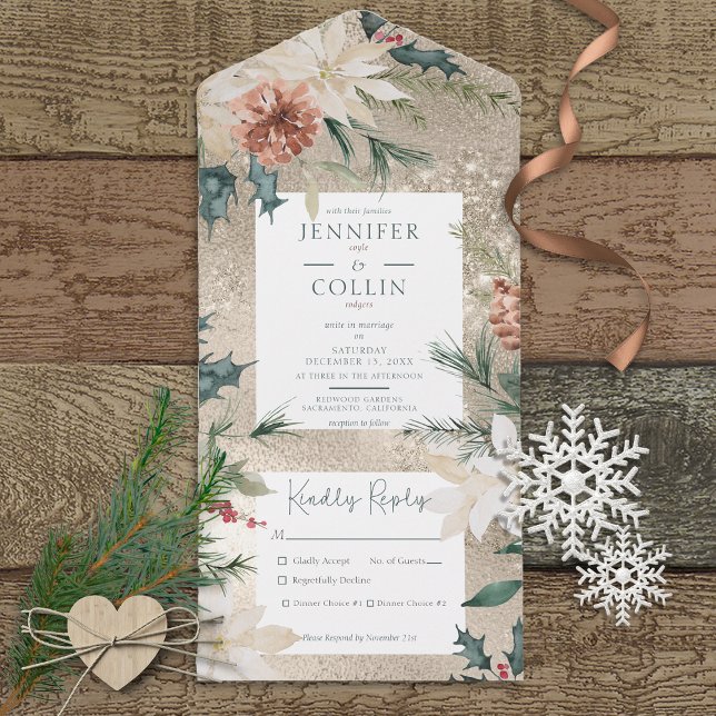 Invitation Tout En Un Dîner d'or de pin de Noël rustique (Créateur téléchargé)