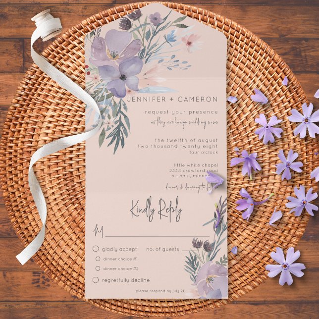 Invitation Tout En Un Dîner Floral Blush Peach Blue & Purple Boho (Créateur téléchargé)