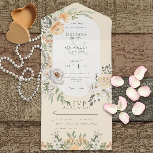 Invitation Tout En Un Dîner Floral Jaune Crème & Boho Jaune (Créateur téléchargé)