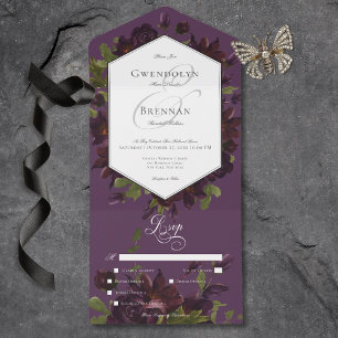 Invitation Tout En Un Dîner Floral Moody violet foncé