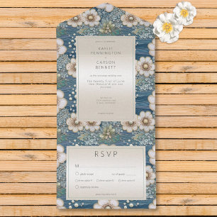 Invitation Tout En Un Dîner Floral Océan Moderne Satin & Perles