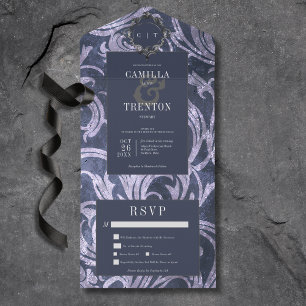 Invitation Tout En Un Dîner gothique foncé, antique violet damassé