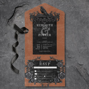 Invitation Tout En Un Dîner gothique noir corbeau et noir Rose rouille
