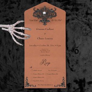 Invitation Tout En Un Dîner gothique noir et rouille Halloween Filigree