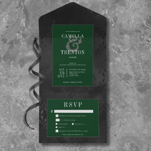 Invitation Tout En Un Dîner gothique noir et vert Floral Satin