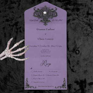 Invitation Tout En Un Dîner gothique noir et violet d'Halloween Filigree