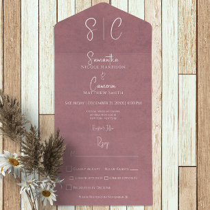 Invitation Tout En Un Dîner minimal Monogramme rose moderne