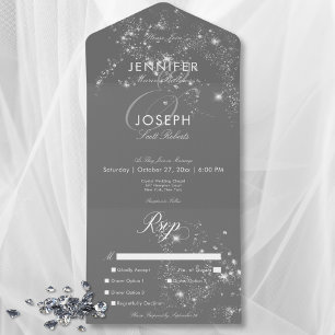 Invitation Tout En Un Dîner minimaliste moderne Gris & Blanc Diamants Gl