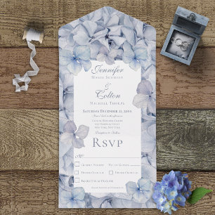 Invitation Tout En Un Dîner moderne Blue Hydrangea Blooms