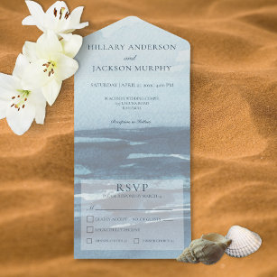 Invitation Tout En Un Dîner moderne Blue Seascape Beach