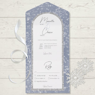 Invitation Tout En Un Dîner moderne Dusty Blue & Silver Parties scintill