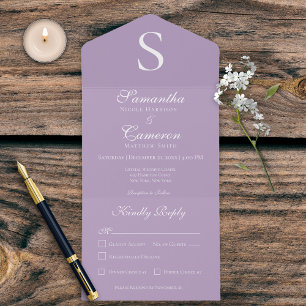 Invitation Tout En Un Dîner moderne Monogram Lavender