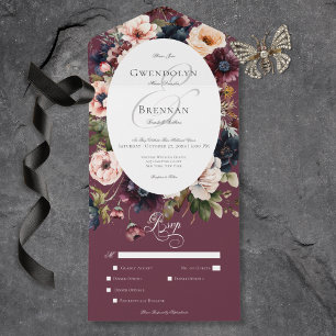 Invitation Tout En Un Dîner Moody Burgundy Oval Floral Frame
