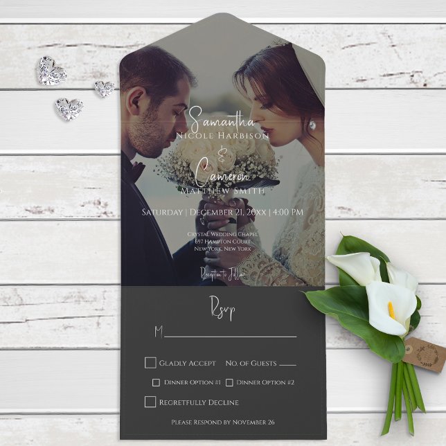 Invitation Tout En Un Dîner photo moderne noir élégant (Créateur téléchargé)