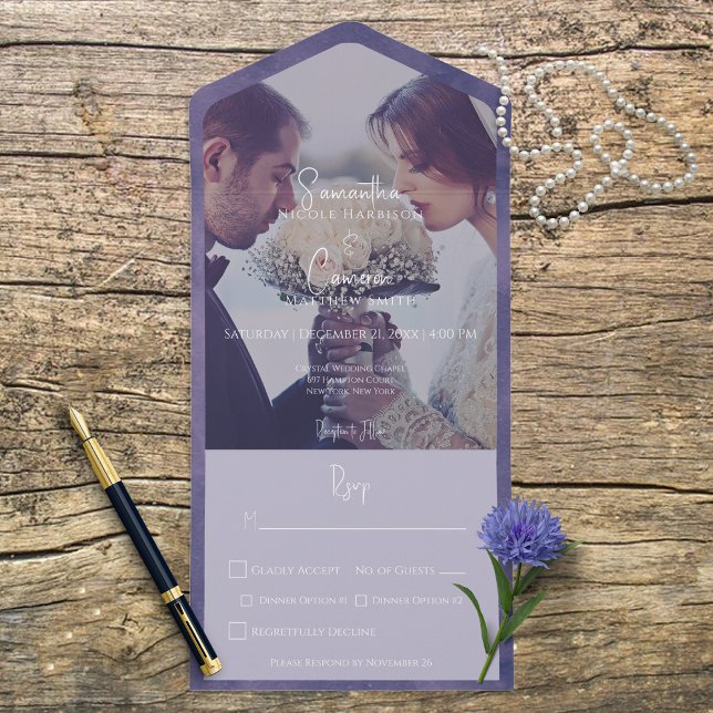 Invitation Tout En Un Dîner photo moderne violet (Créateur téléchargé)