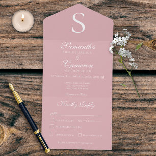 Invitation Tout En Un Dîner rose Monogramme moderne