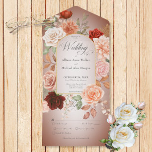 Invitation Tout En Un Dîner Rustique Boho Rust & Peach Floral Arch Rust