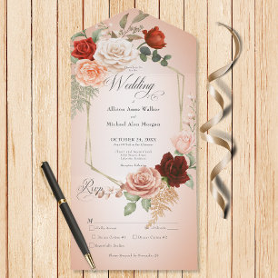 Invitation Tout En Un Dîner Rustique Boho Rust & Peach Floral Frame Blus