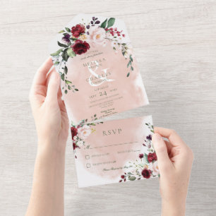 Invitation Tout En Un Dîner Rustique Bourgogne & Roses Roses Roses Roses