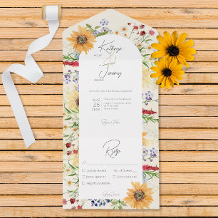 Invitation Tout En Un Dîner Rustique Fleur sauvage Sunflowers Crème