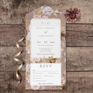 Invitation Tout En Un Dîner vintage Rose Blush Floral Monogram