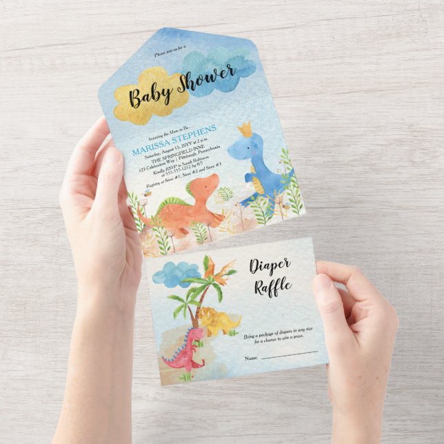 Invitation Tout En Un Dinosaures préhistoriques Jouer Baby shower garçon (Déchirure)