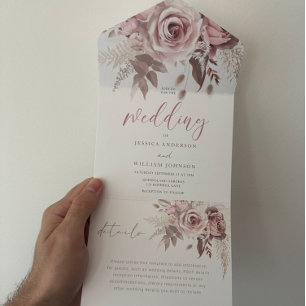 Invitation Tout En Un Divine Blush Dusty Rose Floral Mariage