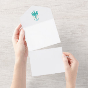 Invitation Tout En Un DolceVitaRiviera Ancre Royale Rétro Chic
