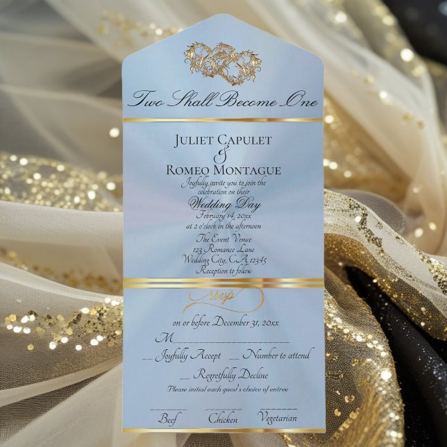 Invitation Tout En Un Double Hearts - Bleu pastel/Or (Créateur téléchargé)