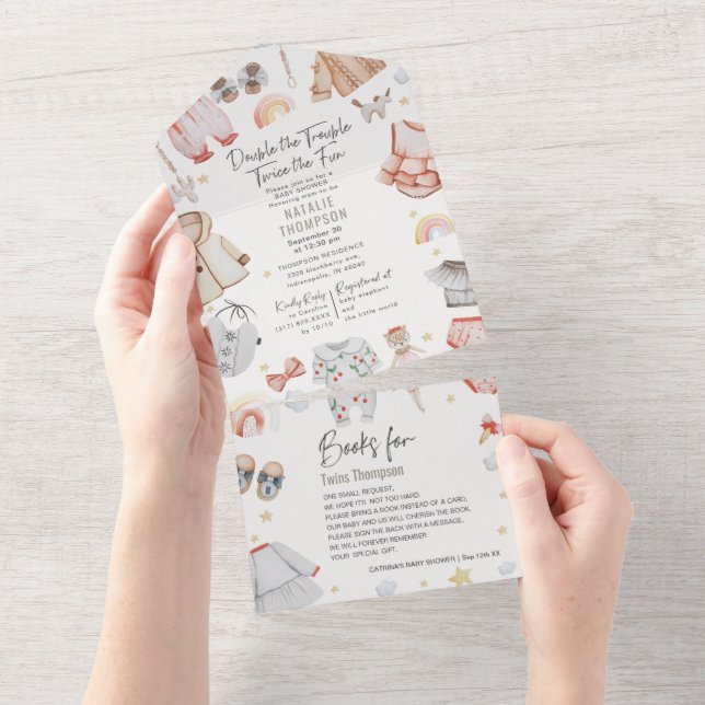 Invitation Tout En Un Double Trouble Vêtements Jumeaux Filles Livres Bab (Déchirure)