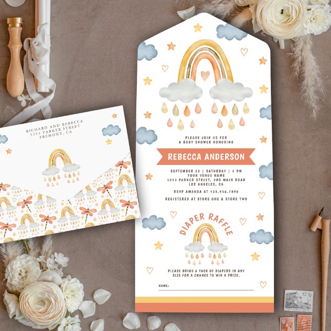 Invitation Tout En Un Douce Baby Shower Bohème Rustique Arc-en-Ciel Gout (Créateur téléchargé)