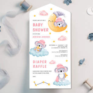 Invitation Tout En Un Douce Lune Croissante de Koala Endormi Baby Shower
