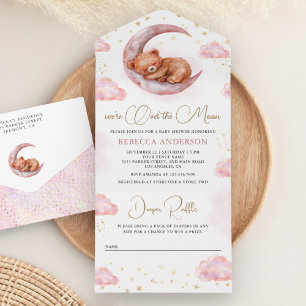 Invitation Tout En Un Douce Nuit Ours en Peluche Rose Baby Shower