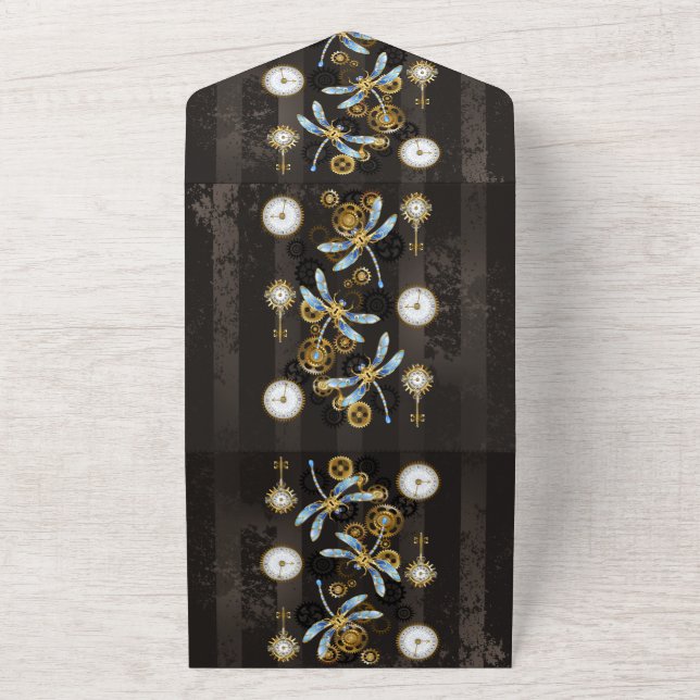 Invitation Tout En Un Dragonflies de Steampunk sur arrière - plan rayé b (Dehors)