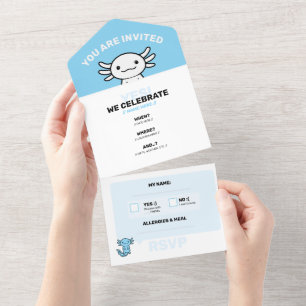 Invitation Tout En Un Drôle petite équipe de Axolotl personnalisable ble
