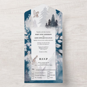 Invitation Tout En Un Dusky bleu gris hivernal hiowage montagne de neige