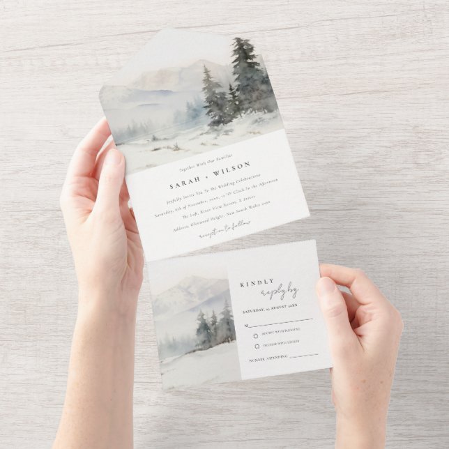 Invitation Tout En Un Dusky Winter Snow Mountain Mariage paysage (Déchirure)