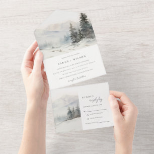 Invitation Tout En Un Dusky Winter Snow Mountain Mariage paysage