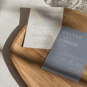 Invitation Tout en un Dusty bleu minimaliste Mariage Boho