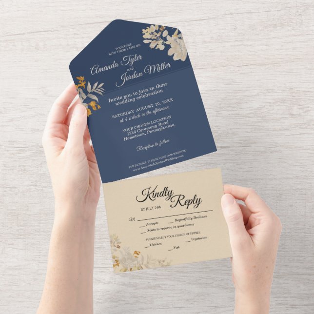 Invitation Tout En Un Dusty Blue Autumn Boho Mariage (Déchirure)