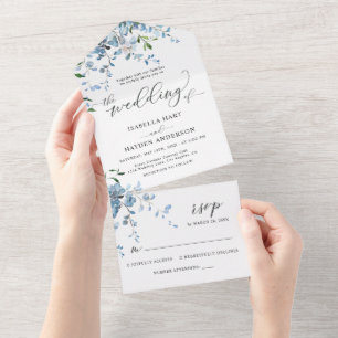 Invitation Tout En Un Dusty Blue Elegante Wisteria Aquarelle Floral