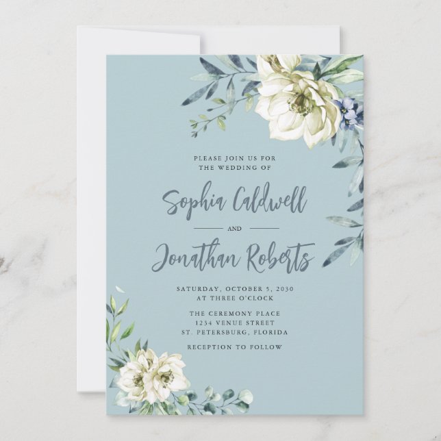 Invitation Tout en un Dusty Blue Eucalyptus Mariage Floral (Devant)