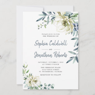 Invitation Tout en un Dusty Blue Eucalyptus Mariage Floral