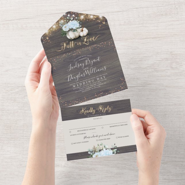 Invitation Tout En Un Dusty Blue Floral Citrouille Rustic Mariage de aut (Déchirure)