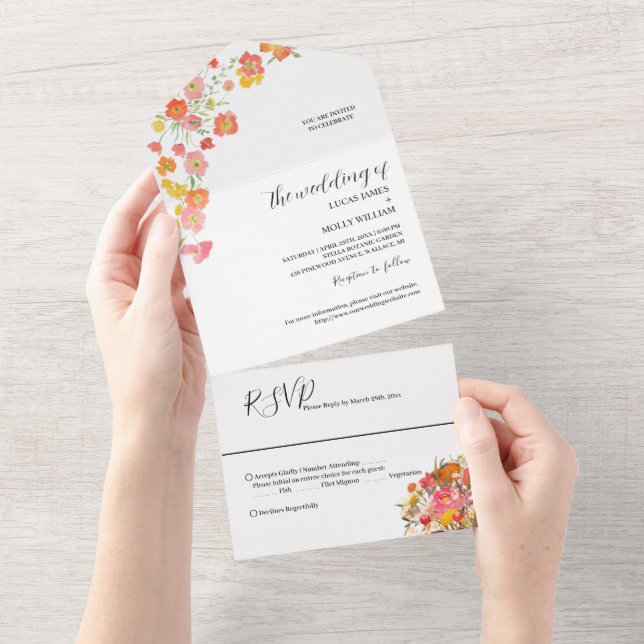 Invitation Tout En Un Dusty Blue Floral Mariage (Déchirure)