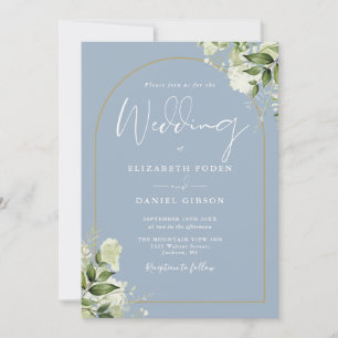 Invitation Tout en un Dusty Blue Greenery Arch Mariage photo