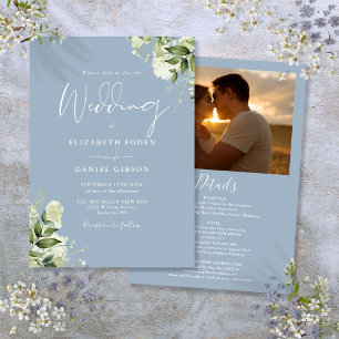 Invitation Tout en un Dusty Blue Greenery Mariage photo