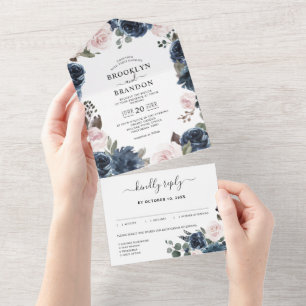 Invitation Tout En Un Dusty Blue Mauve Rose rose ardoise Mariage floral