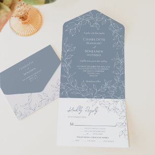 Invitation Tout En Un Dusty Blue Minimal Leaf Mariage Entree Choice